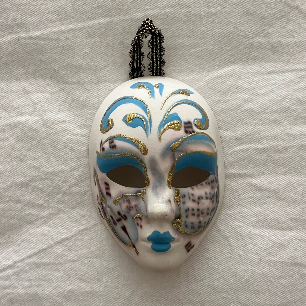 Venetian Hand-Painted Ceramic Mini Mask with Music Notes